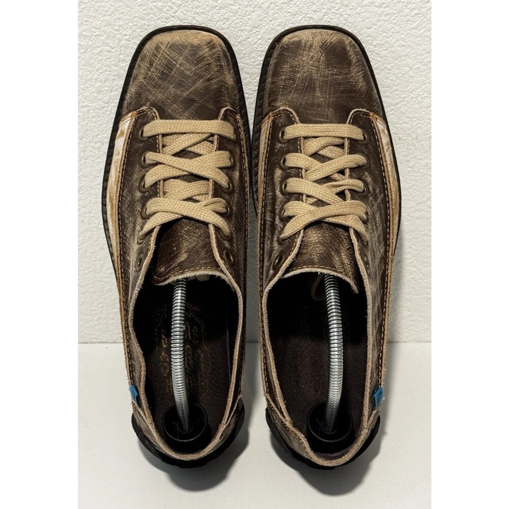 JOHN FLUEVOG Distressed Leather Shoes Sz 11 Brown Tough Love Sucks Unique Artsy - Picture 10 of 16